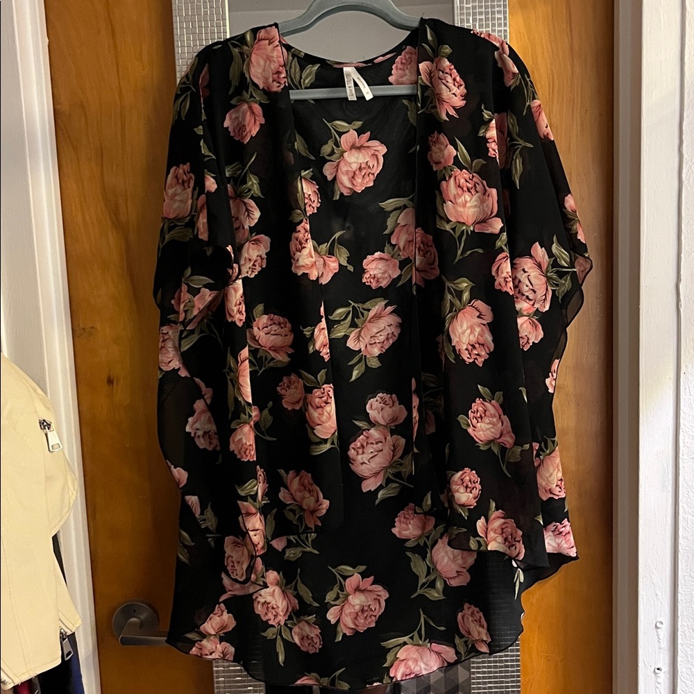 Live 4 Truth Black Kimono with Pink Floral Design